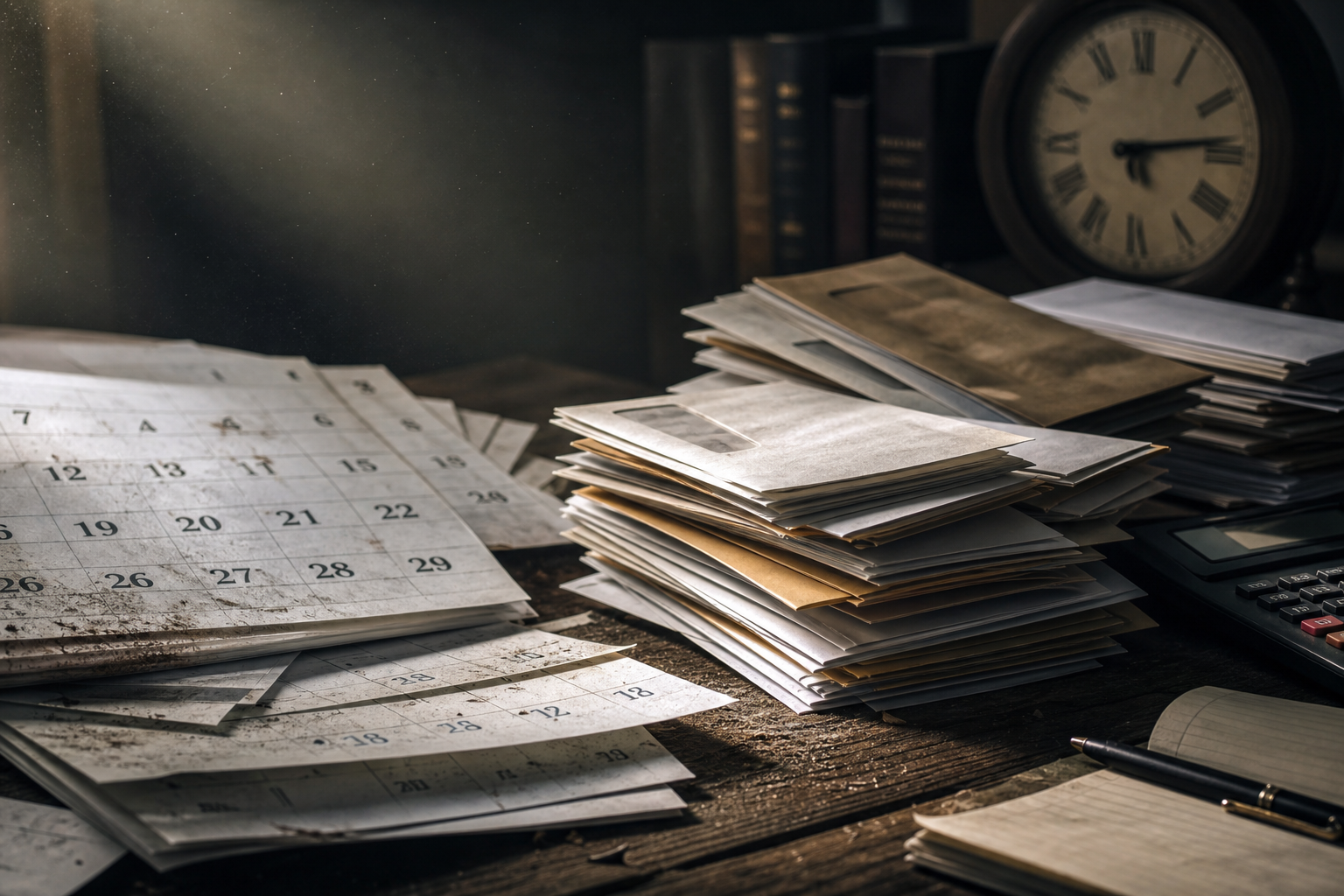 Stacked envelopes and papers suggesting years of unpaid tax notices